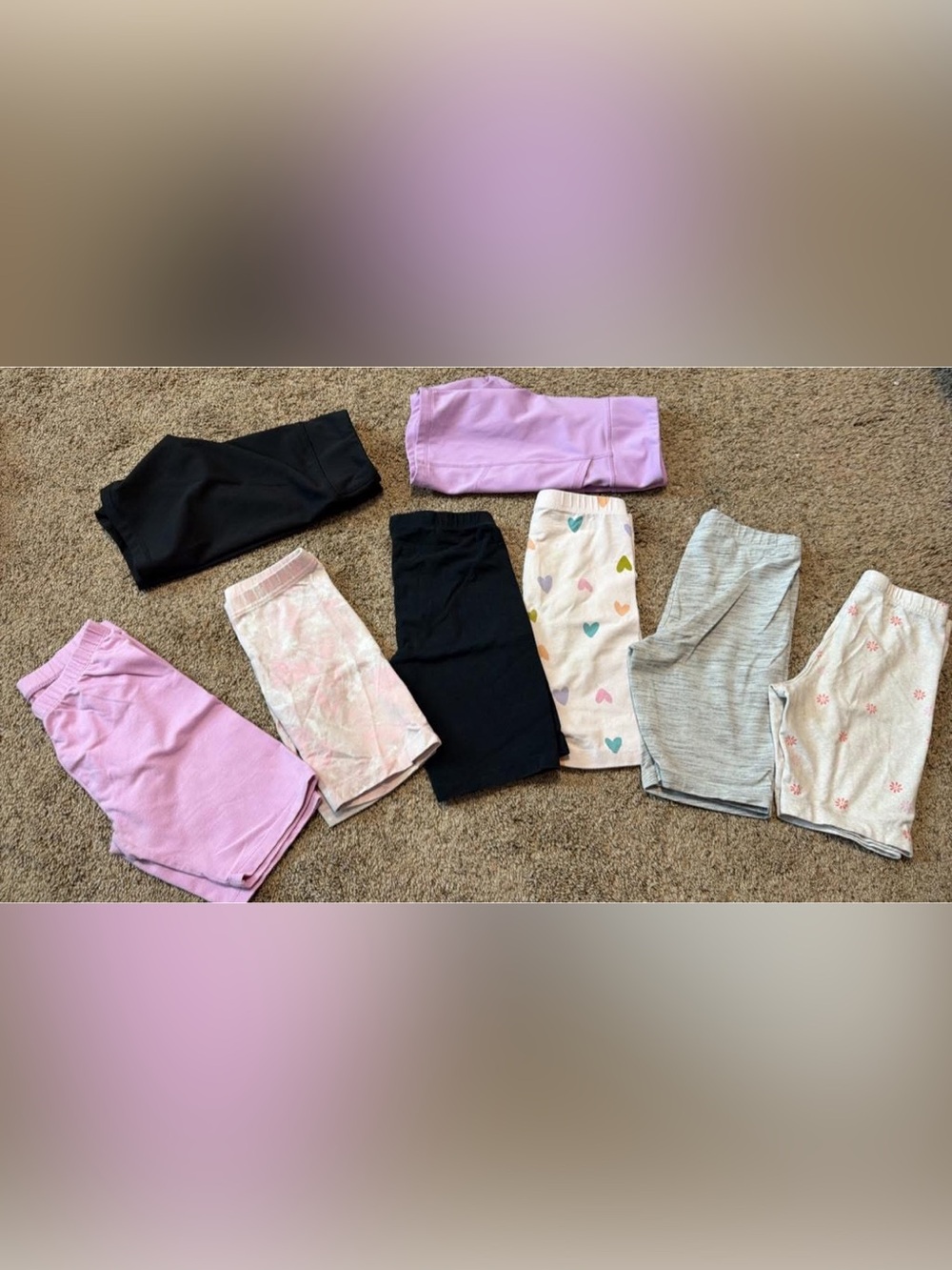 Kids Black & Purple Leggings and Heart-Print Bottoms - Pack